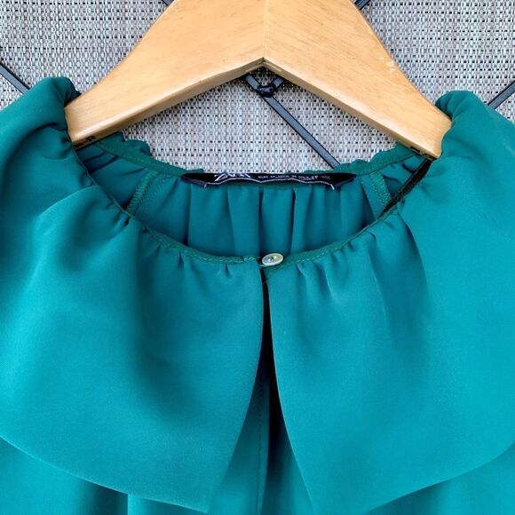 Zara Green Flowy Dress Shirt Medium Long Sleeve - Picture 3 of 4